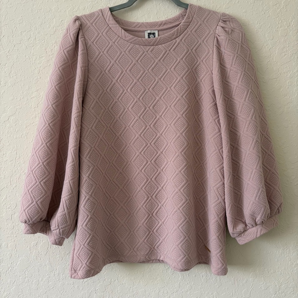 Anne Klein Light Pink Balloon Sleeve Textured Blouse‎